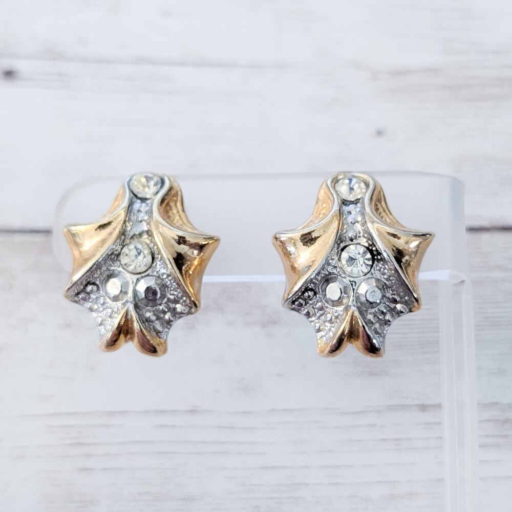 Vintage Two Sisters Clip On Earrings Gold Tone/Silver Tone